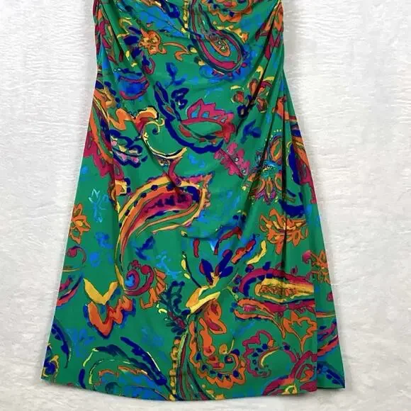 Lauren Ralph Lauren Dress Womens 4 Paisley Ruched Colorful Maxilmalism Beach - Picture 3 of 9